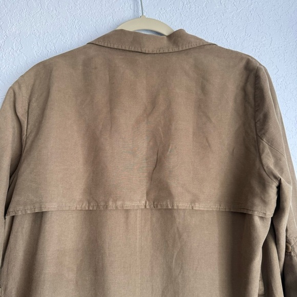 Garnet Hill Brown Draped Front Lightweight Topper Duster Trench Coat - Picture 9 of 11